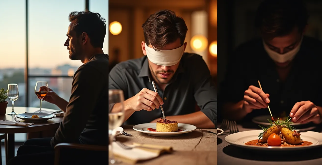 Trois scènes de restaurants québécois montrant différents niveaux d'immersion sensorielle