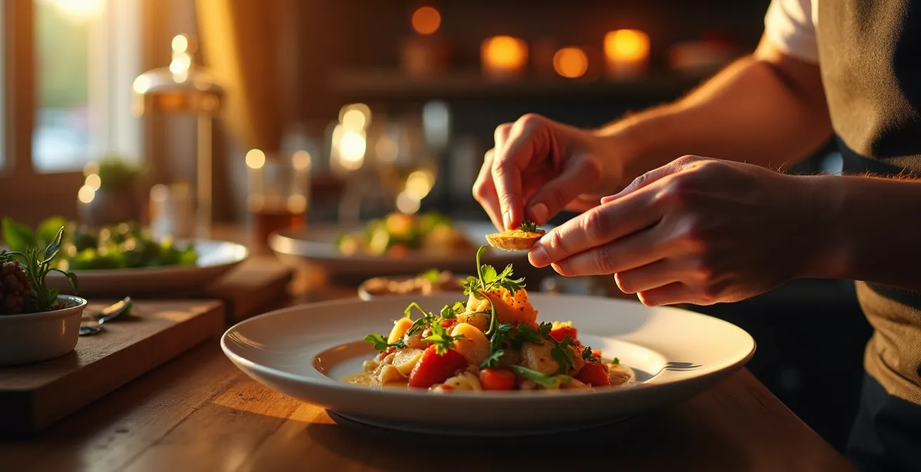Intérieur élégant d'un restaurant gastronomique québécois contemporain