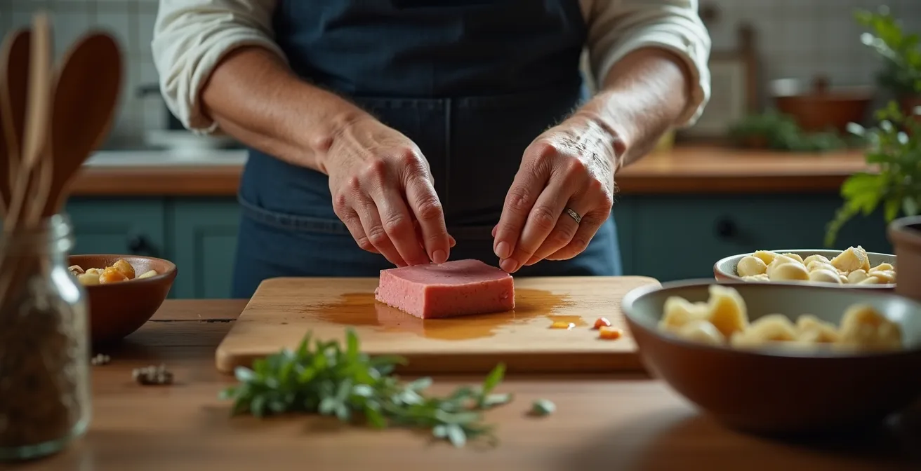 Cuisine québécoise familiale des années 80 avec lumière douce et atmosphère nostalgique