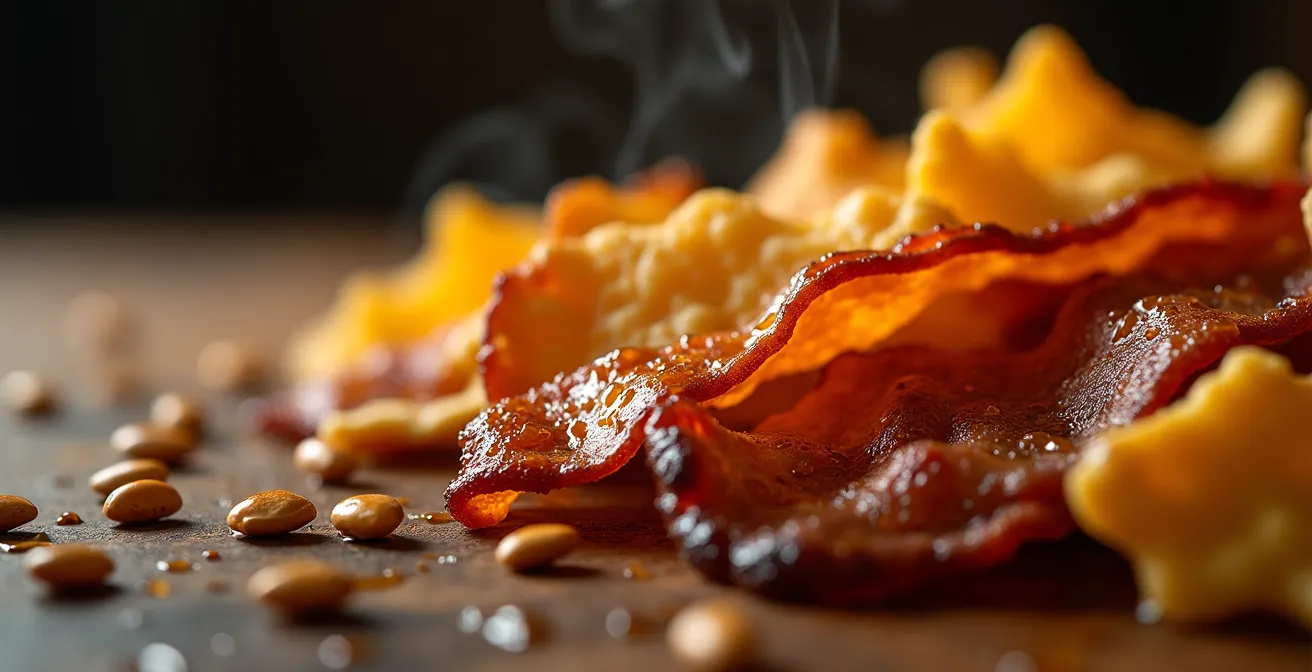 Gros plan macro sur différentes textures croustillantes d'ingrédients canadiens transformés