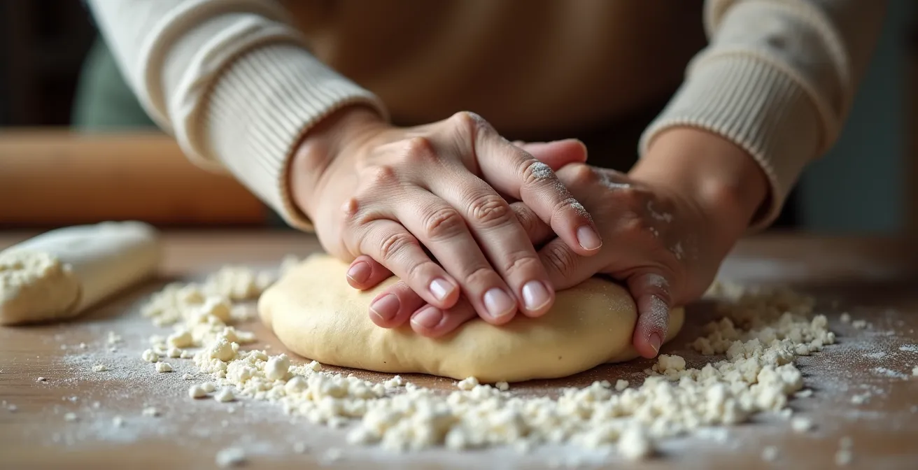 Grand-mère enseignant à sa petite-fille la préparation d'une tourtière traditionnelle